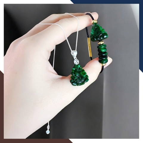 Set Dây Chuyền & Vòng Tay Hồ Ly Chúa Cẩm Thạch Sơn Thuỷ DCPT07 – Linh Vật Hút Lộc Gọi Duyên