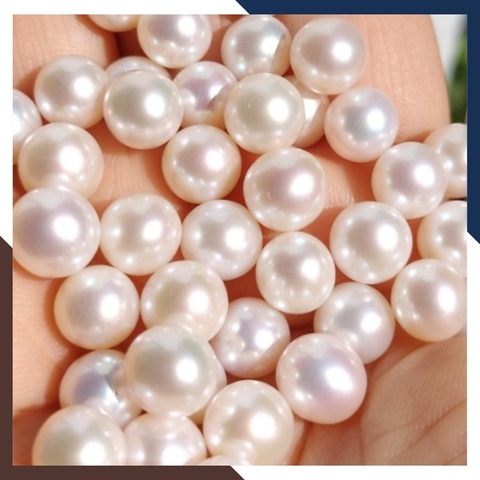 Viên ngọc trai thật nuôi nước ngọt 7.5mm - 8mm chưa khoan lỗ tròn xoe màu trắng, độ bóng 5A, không vết sinh trưởng.