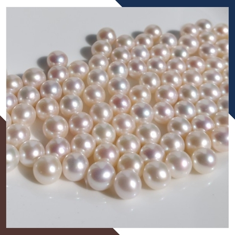 Viên ngọc trai thật nuôi nước ngọt 7.5mm - 8mm chưa khoan lỗ tròn xoe màu trắng, độ bóng 5A, không vết sinh trưởng.