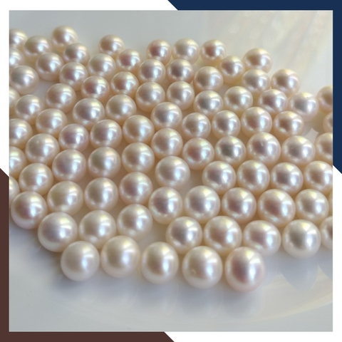 Viên ngọc trai thật nuôi nước ngọt 7.5mm - 8mm chưa khoan lỗ tròn xoe màu trắng, độ bóng 5A, không vết sinh trưởng.