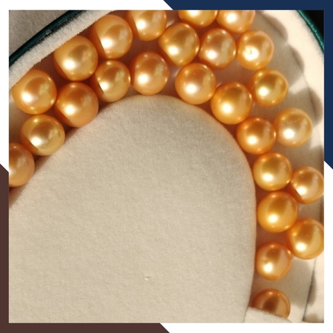 Viên ngọc trai vàng nuôi nước ngọt thật tự nhiên 9.5mm - 10mm tròn xoe, độ bóng 5A không vết sinh trưởng.