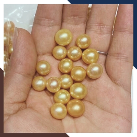 Viên ngọc trai vàng nuôi nước ngọt thật tự nhiên 9.5mm - 10mm tròn xoe, độ bóng 5A không vết sinh trưởng.