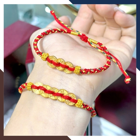 Vòng Charm Vàng 24k 9999 Phối Dây Chỉ Đỏ Nhiều Mẫu Cho Nữ VCHV43