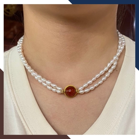 Vòng cổ ngọc trai choker 2 vòng đôi có mặt cho nữ trẻ đẹp mã 56T250B85