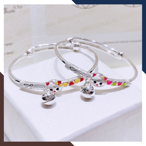 Vòng tay bạc cho bé gái mèo hello kitty, lắc tay trẻ em bạc ta nguyên chất có chuông mã AC250