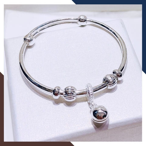 Vòng tay bạc cho bé, lắc chân trẻ em bạc ta nguyên chất có chuông mix bi mã AC250