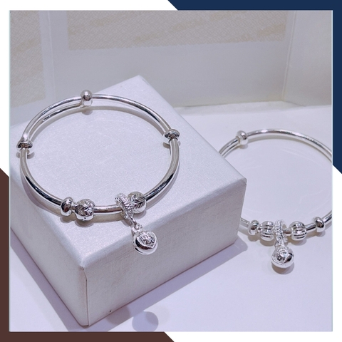 Vòng tay bạc cho bé, lắc chân trẻ em bạc ta nguyên chất có chuông mix bi mã AC250