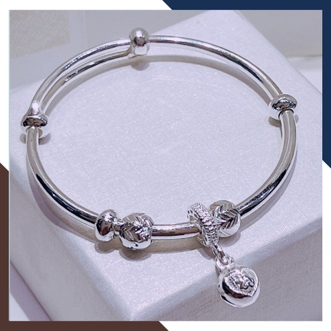 Vòng tay bạc cho bé, lắc chân trẻ em bạc ta nguyên chất có chuông mix bi mã AC250