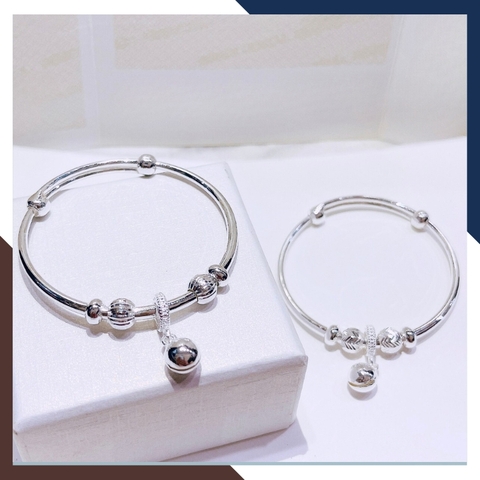 Vòng tay bạc cho bé, lắc chân trẻ em bạc ta nguyên chất có chuông mix bi mã AC250