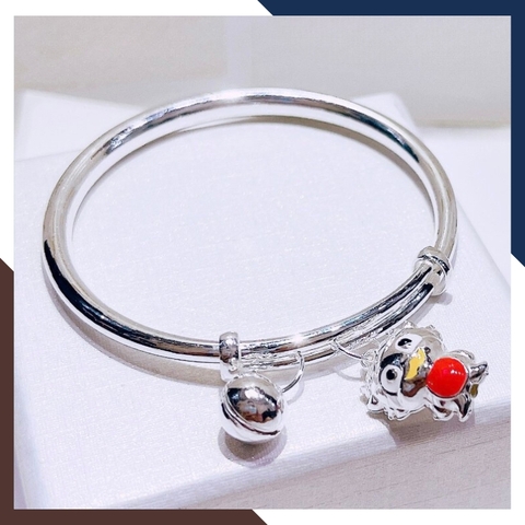 Vòng tay bạc cho bé, lắc tay trẻ em bằng bạc nguyên chất mix chuông và charm rồng mã AC250