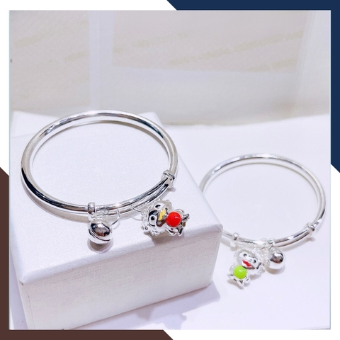 Vòng tay bạc cho bé, lắc tay trẻ em bằng bạc nguyên chất mix chuông và charm rồng mã AC250