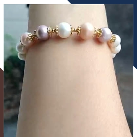 Vòng tay ngọc trai thật , lắc tay ngọc trai tứ quý phối bi bạc mã 89AC233