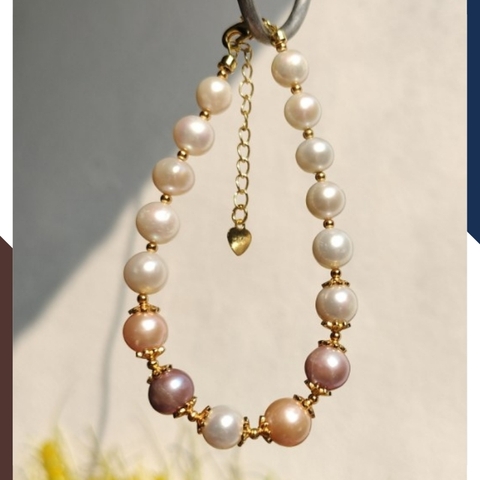 Vòng tay ngọc trai thật , lắc tay ngọc trai tứ quý phối bi bạc mã 89AC233