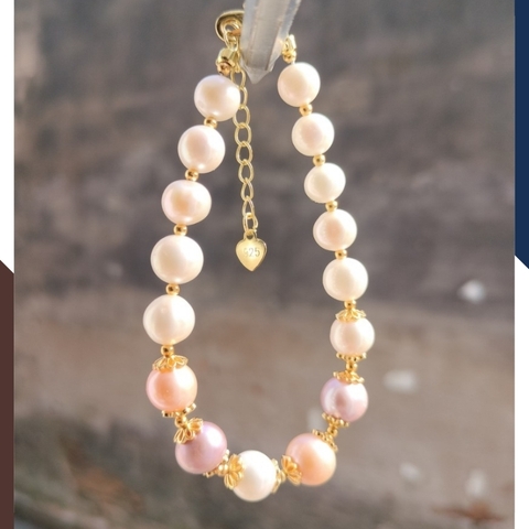 Vòng tay ngọc trai thật , lắc tay ngọc trai tứ quý phối bi bạc mã 89AC233