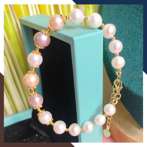 Vòng tay ngọc trai thật , lắc tay ngọc trai tứ quý phối bi bạc mã 89AC233