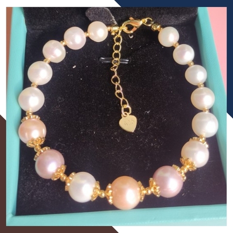 Vòng tay ngọc trai thật , lắc tay ngọc trai tứ quý phối bi bạc mã 89AC233