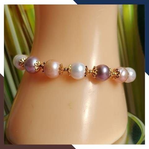 Vòng tay ngọc trai thật , lắc tay ngọc trai tứ quý phối bi bạc mã 89AC233