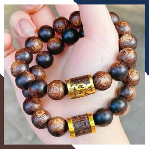 Vòng tay trầm hương nam bọc vàng tây 10k chữ phúc lộc thọ mã 720B950