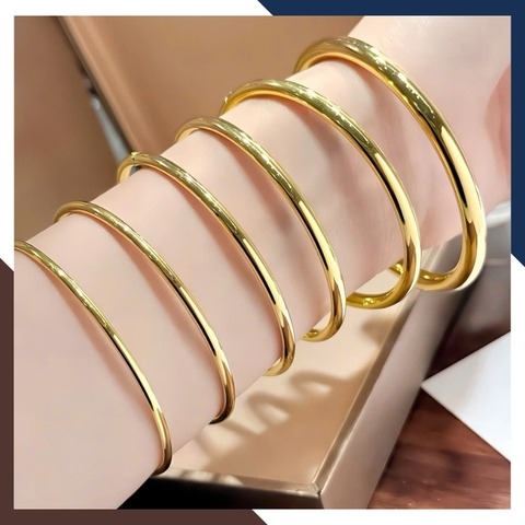 Vòng Tay Vàng Nữ Trơn 10k Bản Mập 5mm LTVN195 – Tinh Giản, Sang Trọng & Thời Thượng