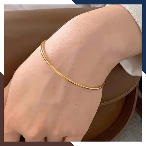 Vòng Tay Vàng Nữ Trơn 10k Bản Nhỏ 2.5mm LTVN196 – Kiểu Khoá Ngoài Tinh Tế, Sang Trọng