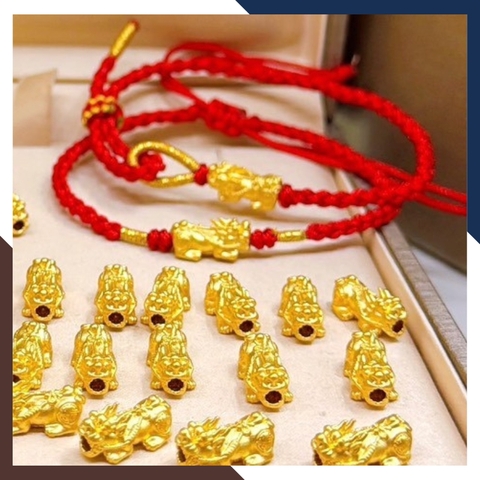 Vòng Tỳ Hưu Vàng 24k 9999 Phối Dây Chỉ Đỏ Cho Nữ VCHV70 | Mẫu Mới