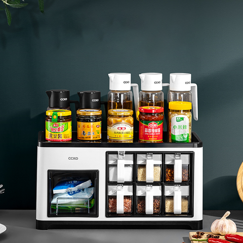 Kệ đựng gia vị kèm 6 lọ đựng gia vị CCKO CK8702 cao cấp