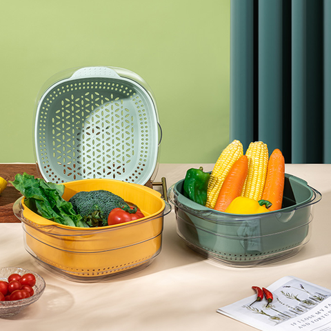 Bộ chậu rổ đựng và rửa rau, hoa quả 2 lớp đa năng CCKO CK9319 cao cấp