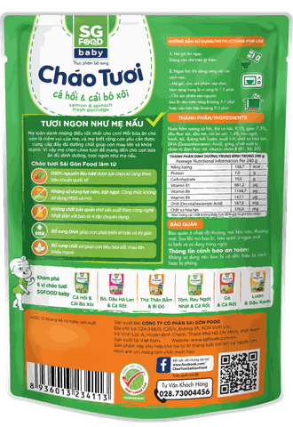 Cháo tươi baby (cá hồi _ cải bó xôi )