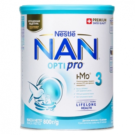Sản phẩm dinh dưỡng NAN 3 Optipro, cho trẻ từ 12-18 tháng tuổi, hộp 800g
