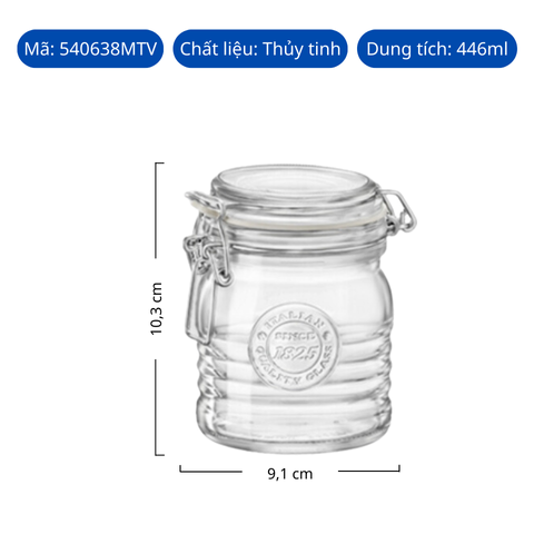 Hũ thủy tinh Bormioli Rocco Officina 1825 Herm Jar 446ml