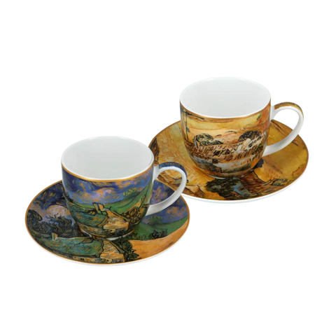 Bộ 2 ly sứ Carmani Set 2 cups with saucers - V. Van Gogh, Barish huts 250ml