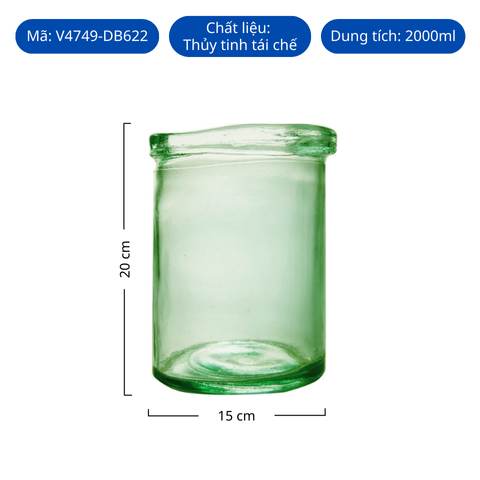 Bình hoa thủy tinh tái chế VSM Jarron Cilindro Simplicity Màu xanh lá cây 20cm