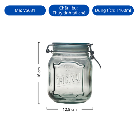 Hũ thủy tinh tái chế VSM Tarro Klik Original 1100ml