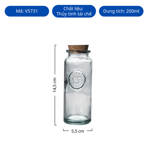 Hũ thủy tinh tái chế VSM Bote Authentic C/T Corcho 200ml
