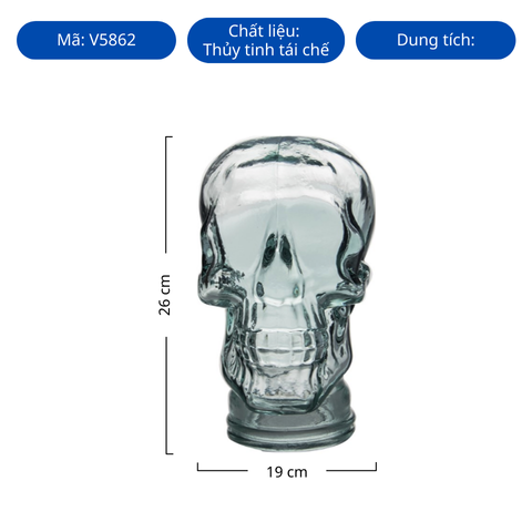 Tượng đầu lâu thủy tinh tái chế VSM Cabeza Calavera 26cm