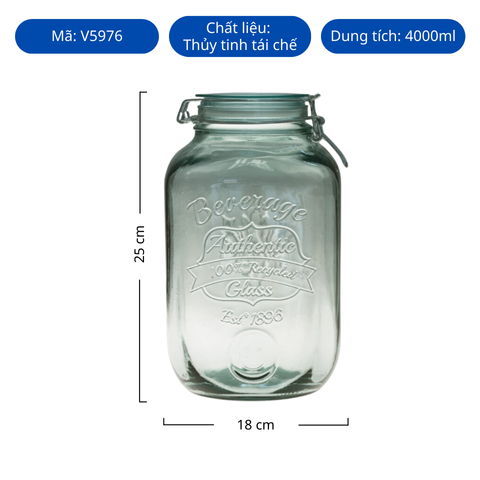 Hũ thủy tinh tái chế VSM Tarro Authentic Est1896 T/Hermetico 4000ml
