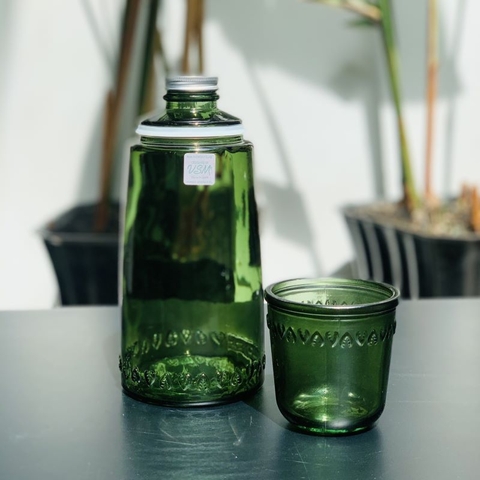 Set bình và ly thủy tinh tái chế VSM Set Botella 1 L Vaso C/T/Rosca Màu xanh lá cây Bình 1L - ly 220ml