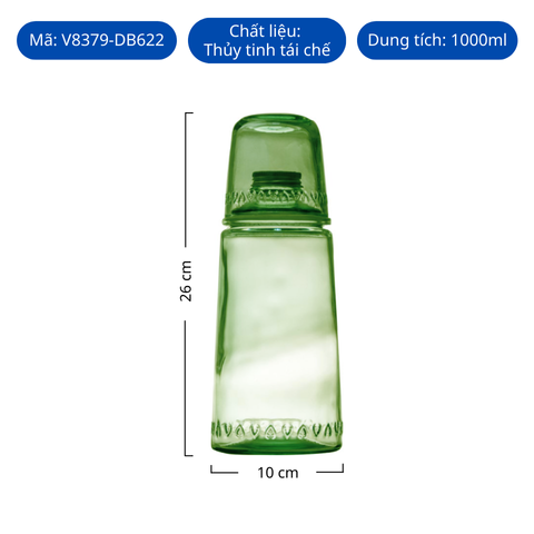 Set bình và ly thủy tinh tái chế VSM Set Botella 1 L Vaso C/T/Rosca Màu xanh lá cây Bình 1L - ly 220ml