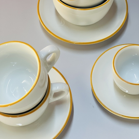 Bộ đĩa và Ly sứ Ancap Espresso vẽ tay viền Màu vàng, 75ml