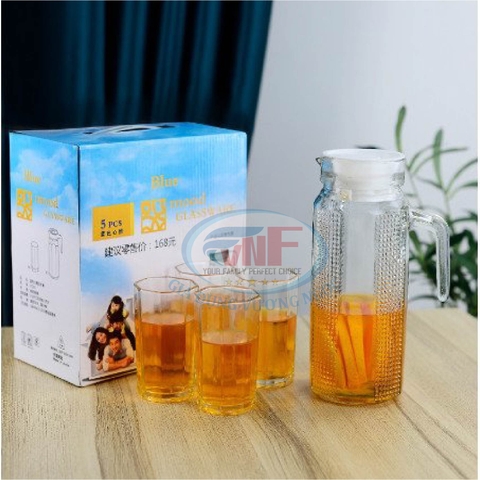 BỘ BÌNH NƯỚC THỦY TINH KÈM 4 LY (JA1004)