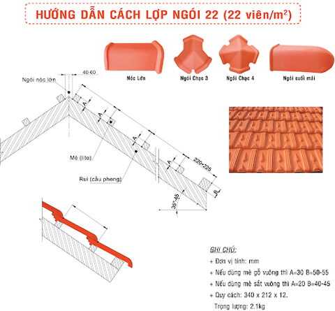 Kiến thức về kích thước ngói 22v/m2