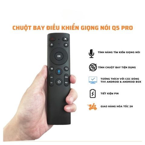 Chuột bay Q5 Pro điều khiển giọng nói 1 chạm, học lệnh hồng ngoại. Sử dụng cho Android Box, tivi chạy HĐH Android