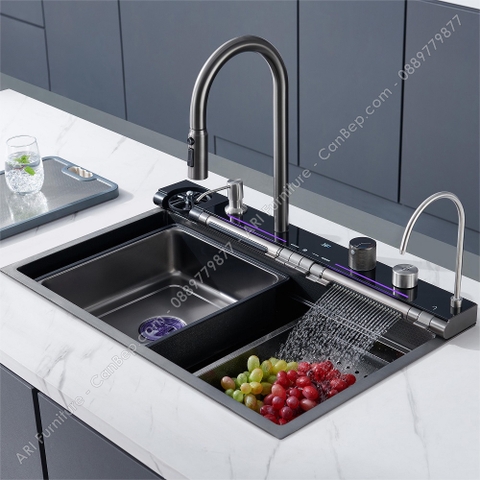 Chậu Rửa Chén 80x46cm 5 Phím PREMIUM Dày 3.0mm - inox 304 Nano Đen