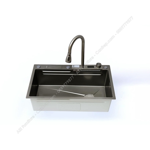 Chậu Rửa Chén 75x46cm Vòi Nhiệt Độ + Vắt Dao Dày 3.0mm - inox 304 Nano Đen