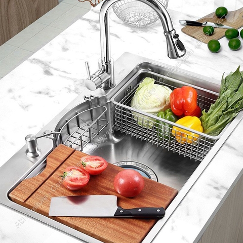 Chậu Rửa Chén 75x46cm Rổ Thớt Dày 3.0mm - inox 304