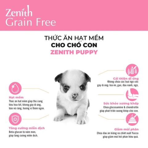 Thức Ăn Hạt Mềm Cho Chó Con Zenith Puppy Vị Gà
