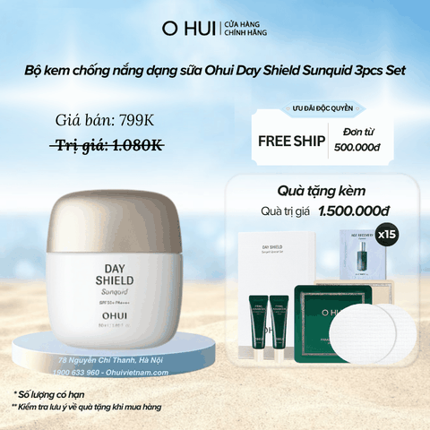 Bộ kem chống nắng dạng sữa Ohui Day Shield Sunquid 3pcs Set