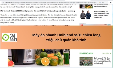 24h.com.vn - Máy ép nhanh Uniblend SS01 thuyết phục triệu chủ quán khó tính: 5 giây 1 ly nước ép