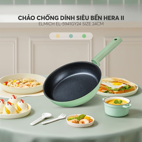 Chảo chống dính siêu bền Elmich Hera II EL-5941GY size 20, 24, 26, 28cm