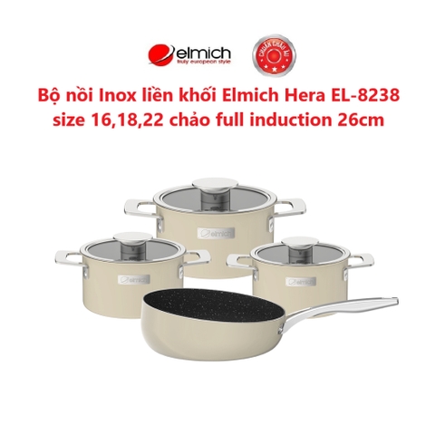 Bộ nồi Inox liền khối Elmich Hera size 16,18,22 chảo full induction 26cm